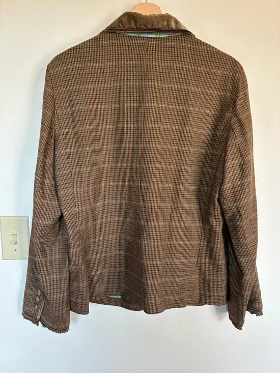 J Jill Blazer Jacket 12 Houndstooth Wool Blend Velvet Trim Boho Flower Child Y2K - Picture 3 of 15